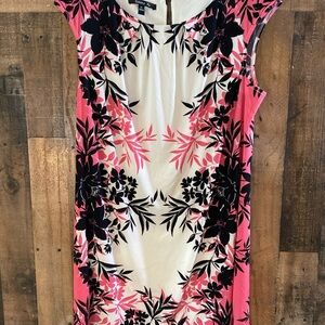 Suite 7 Dress Women's Size 14 White Black Pink Floral Sleeveless Career Dress